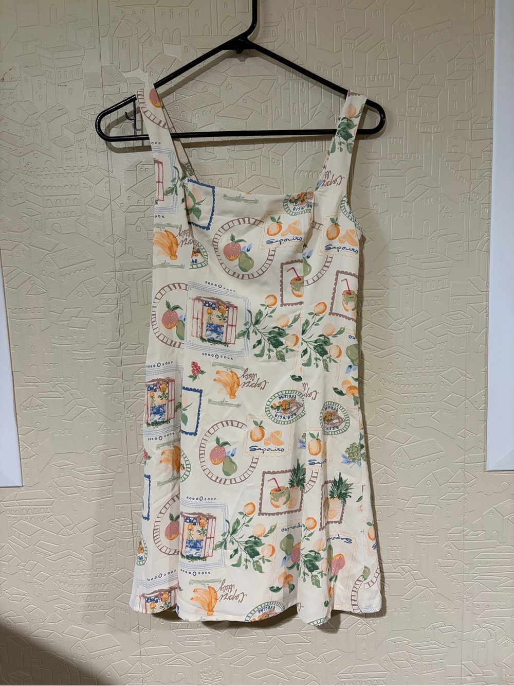 Abercrombie & Fitch Cream Mini Dress with Orange & Green Fruit Print